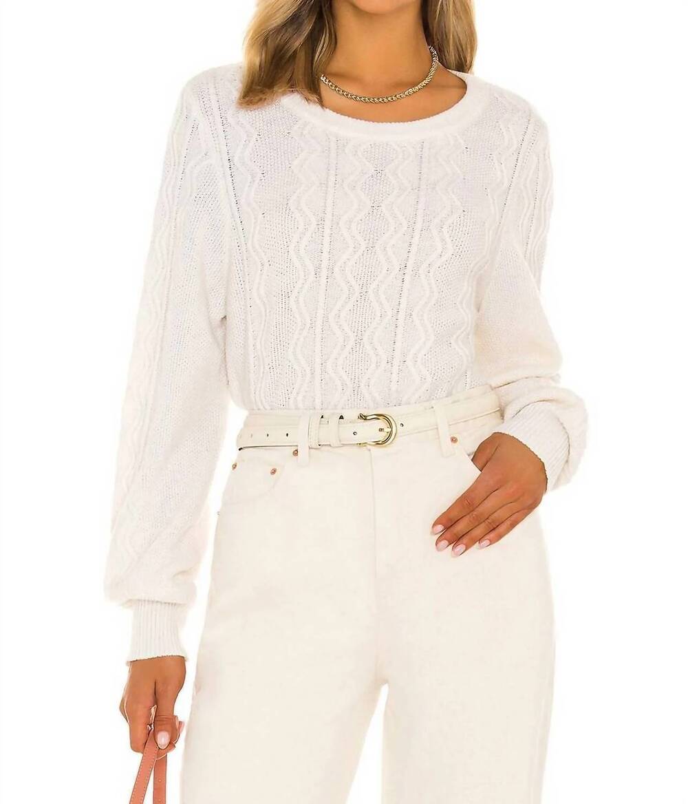 NEW WHITE + WARREN sustainable cotton mixed stitch crewneck sweater in snow whit